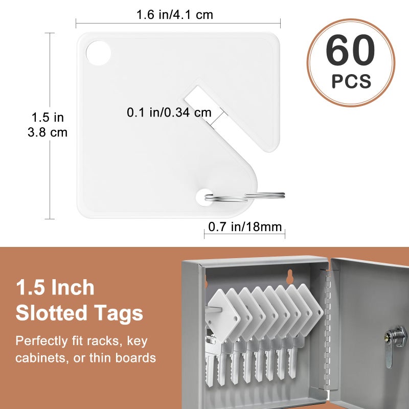 GoorDik 60 Pcs Key Tags Blank Plastic Upgrade Round Split Ring, Durable Key Identify, Bulk Key Tags for Key Cabinet 1.5 inches Square Shaped - Image 4